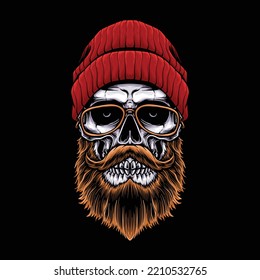 bearded hipster skull vector logo