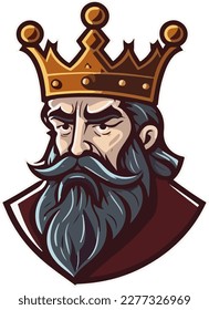 Bearded king with a crown on his head logo icon sign