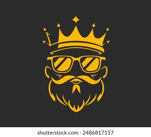 Rey barbudo con una corona en su cabeza Logo de color oro