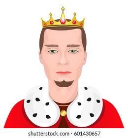 Bearded king with a crown on his head