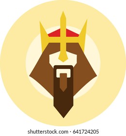 Bearded king with a crown on his head. King icon or sign, vector illustration. Vector king avatar.