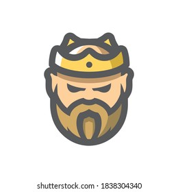 Rey con barba con icono del vector de la corona Ilustración de dibujos animados