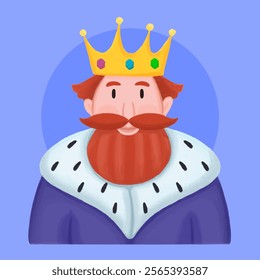 Bearded King with golden crown in Mantle as Fairy Tale Character.