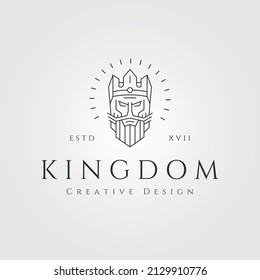 bearded king head line art logo vector with crown symbol illustration design