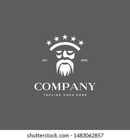 bearded king man face head body with five stars crown logo icon vector template