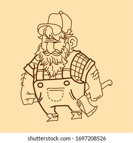 Bearded logger with an ax. Doodle Logger