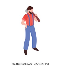 Bearded lumberjack with axe 3d isometric icon vector illustration