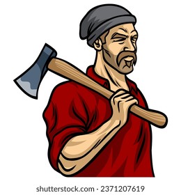 Bearded Lumberjack with Axe Illustration Vector Character Design