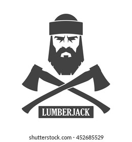 Bearded lumberjack and crossed axes