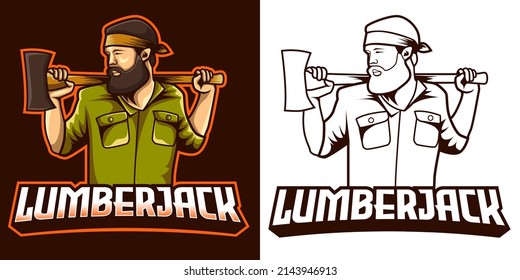 bearded lumberjack mascot hold the axe