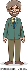 bearded male character in suit standing.