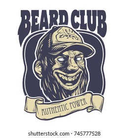 Bearded male head. Vector t-shirt print template