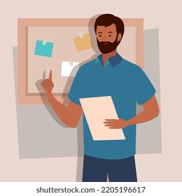 bearded male teacher in classroom