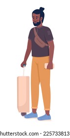 Bearded male tourist with luggage and ticket semi flat color vector character. Editable figure. Full body person on white. Simple cartoon style illustration for web graphic design and animation