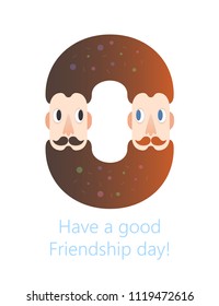 bearded males friendship donut logo - Happy Friendship day vector fun design. international holiday. Usable for greeting cards, posters. Best friends forever