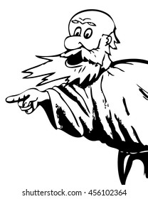 The bearded man in anger, pointing his finger. Caricature