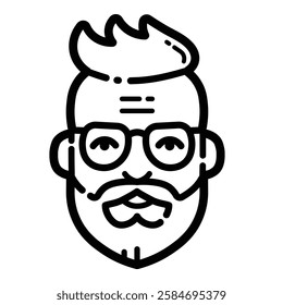 Bearded Man Avatar Outline Icon Isolated On White Background