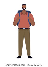bearded man with backpack isolated icon
