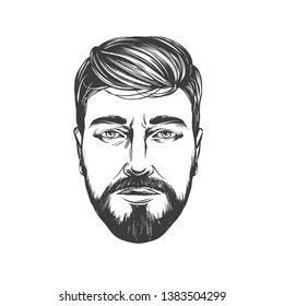 Bearded man , barbershop, hairstyle, haircut, hand drawn vector illustration realistic sketch