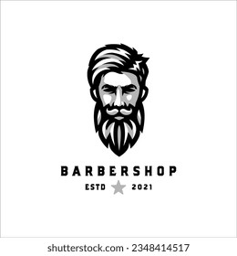 bearded man barbershop logo design