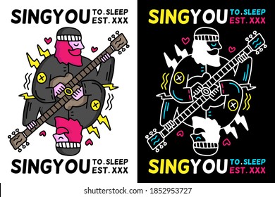 Bearded Man with beanie playing guitar in hype style. illustration for t shirt, poster, logo, sticker, or apparel merchandise.