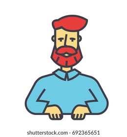 Bearded man, beard, boss, manager, barbershop, support concept. Line vector icon. Editable stroke. Flat linear illustration isolated on white background