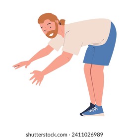 Bearded Man Bended Engaged in Sport Activity Doing Physical Exercise Vector Illustration
