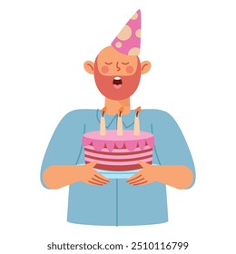 bearded man blowing birthday candles isolated