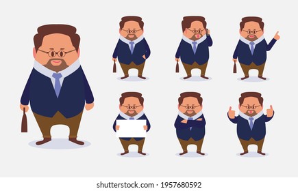 Bearded Man in business suit with tie, Elegant businessman in different gesturing poses, isolated vector illustration