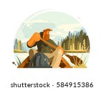 Bearded man in canoe