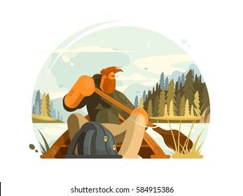 Bearded man in canoe