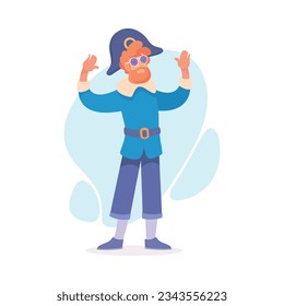 Bearded Man Character Dressed in Carnival and Party Pirate Outfit Vector Illustration