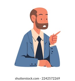 Bearded Man Character as Member of Negotiation at Negotiating Table Vector Illustration