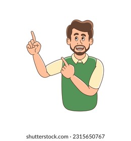 Bearded man character pointing his finger. Suitable to use for father day, teacher, presentation theme.