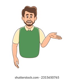 Bearded man character presenting gesture. Suitable to use for father day, teacher, presentation theme.