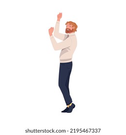 Bearded Man Character Screaming Feeling Joy and Excitement Celebrating Something Vector Illustration