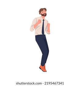 Bearded Man Character Screaming Feeling Joy and Excitement Celebrating Something Vector Illustration