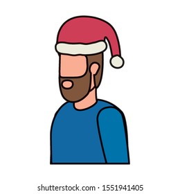 bearded man with christmas hat character vector illustration design