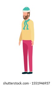 bearded man with christmas hat character vector illustration design