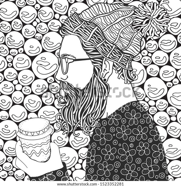 Bearded Man Coffe Snowing Winter Snowflakes Stock Vector (Royalty Free ...