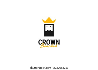 Bearded man with crown logo design vector template illustration