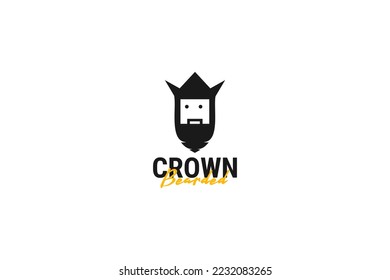 Hombre de barba con diseño de logo de corona ilustración de modelo vectorial