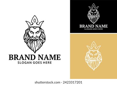 Bearded man with crown symbol. bearded king man. Zeus mascot logo for esports and sports team, Zeus set logo.
