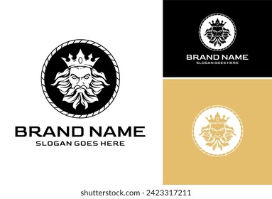 Bearded man with crown symbol. bearded king man. Zeus mascot logo for esports and sports team, Zeus set logo.
