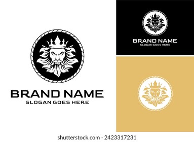 Bearded man with crown symbol. bearded king man. Zeus mascot logo for esports and sports team, Zeus set logo.
