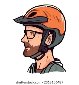 Bearded man with cycling helmet icon isolated