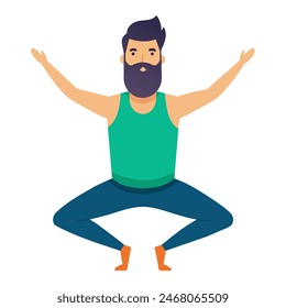 Un hombre con barba muestra varias poses de yoga en una alfombra