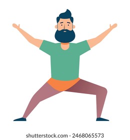 A bearded man demonstrates various yoga poses on a mat