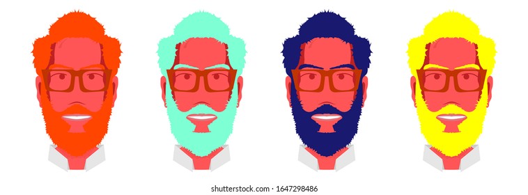 Hombre con barba de diferentes colores sobre fondo blanco. Hipster es de color.