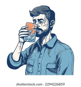 bearded man drinking beer character